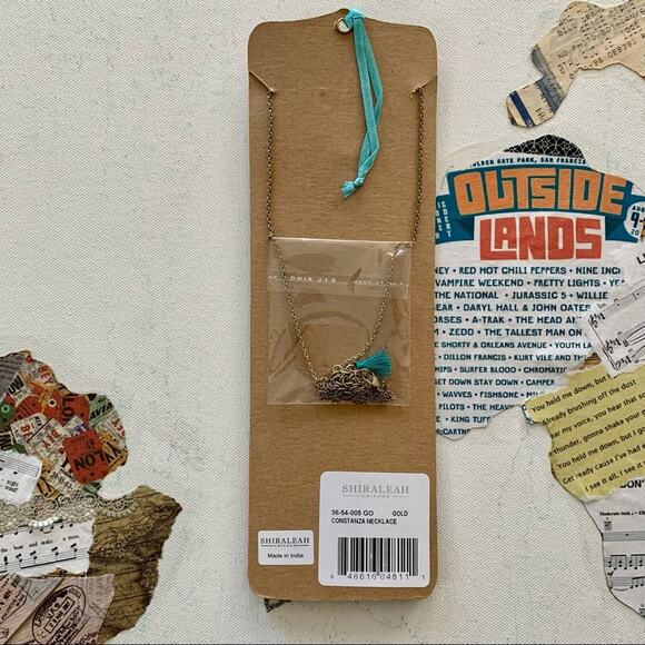 Shiraleah Costanza Gold Necklace Pink and Teal Tassels Drop Chains Boho Style - Picture 6 of 8